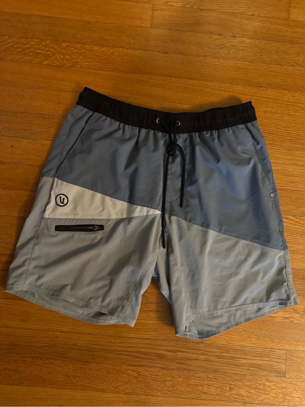 Vuori Two-Tone Light Blue Swim Hybrids with Black Waistband